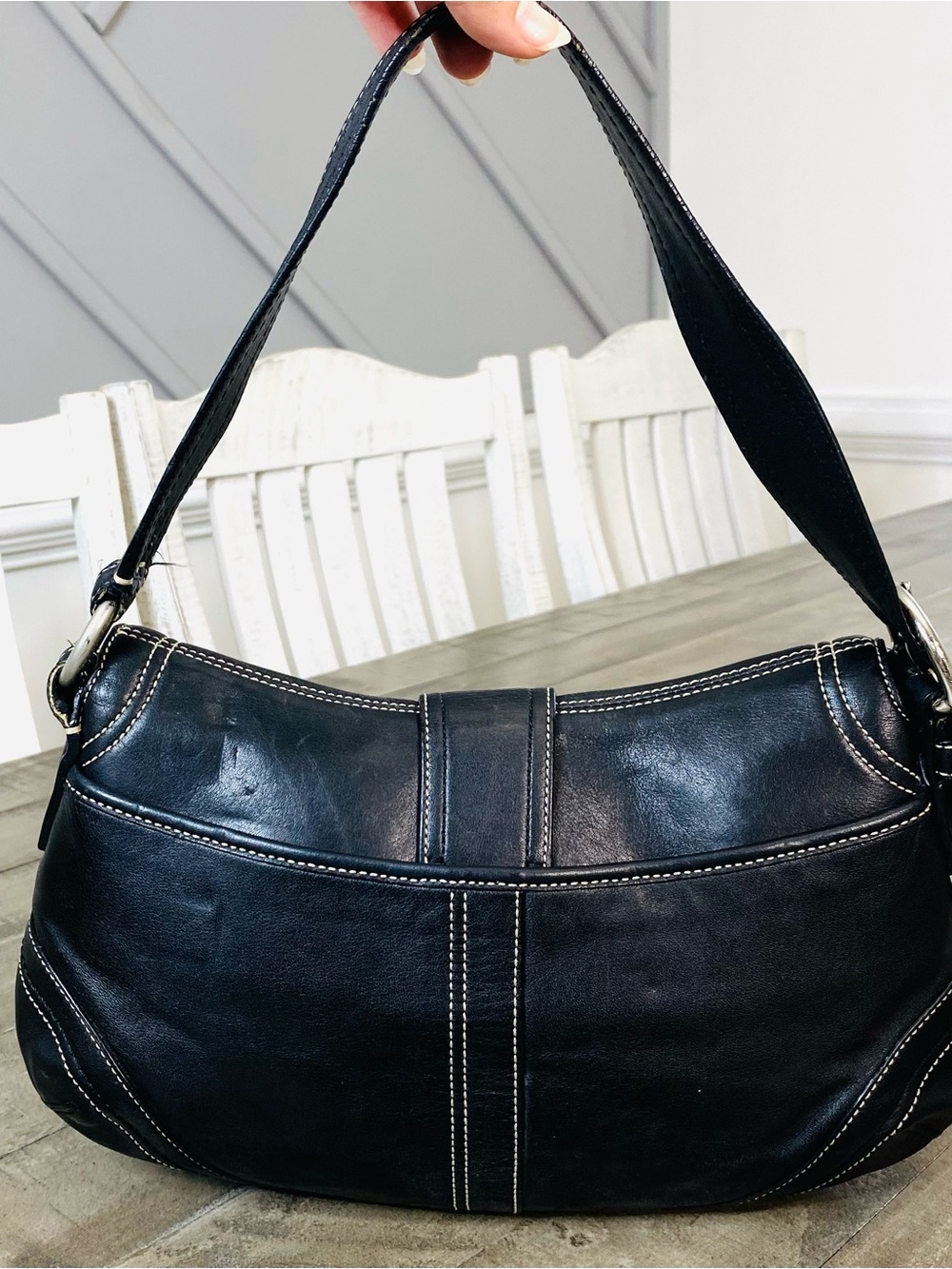 Vintage Coach Soho Y2K Leather Buckle Flap Shoulder Bag Black Hobo F10910 - Picture 7 of 14